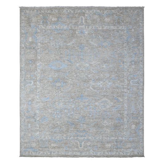Oushak And Peshawar Wool Hand Knotted Rug Grey Gray 7.9X9.5 -O089154