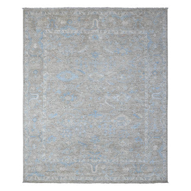 Oushak And Peshawar Wool Hand Knotted Rug Grey Gray 7.9X9.5 -O089154