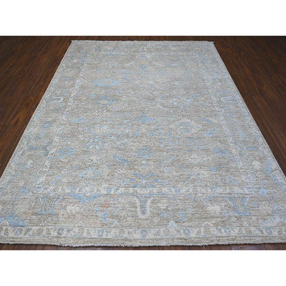 Oushak And Peshawar Wool Hand Knotted Rug Grey Gray 7.9X9.5 -O089154