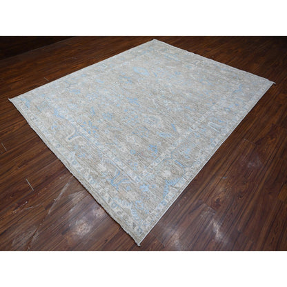 Oushak And Peshawar Wool Hand Knotted Rug Grey Gray 7.9X9.5 -O089154