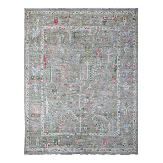 Oushak And Peshawar Wool Hand Knotted Rug Green Green 7.8X9.10 -O089155