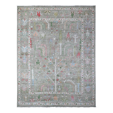 Oushak And Peshawar Wool Hand Knotted Rug Green Green 7.8X9.10 -O089155