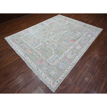 Oushak And Peshawar Wool Hand Knotted Rug Green Green 7.8X9.10 -O089155