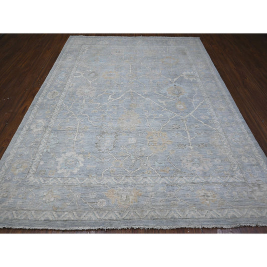 Oushak And Peshawar Wool Hand Knotted Rug Grey Gray 8.1X9.11 -O089156