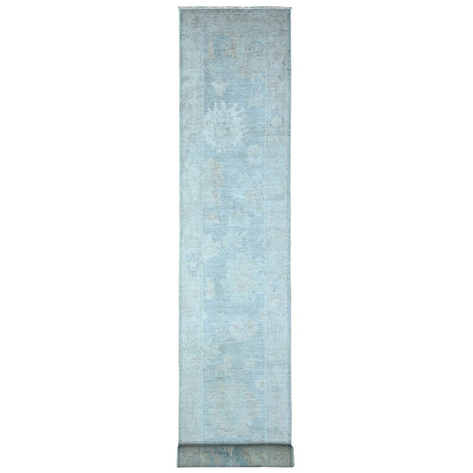 Oushak And Peshawar Wool Hand Knotted Rug Grey Gray 2.9X19.6 -O089157