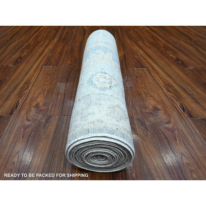 Oushak And Peshawar Wool Hand Knotted Rug Grey Gray 2.9X19.6 -O089157