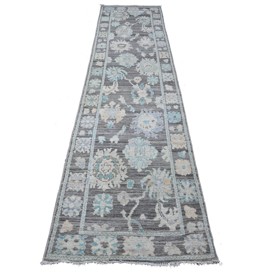 Oushak And Peshawar Wool Hand Knotted Rug Grey Gray 2.10X11.9 -O089158
