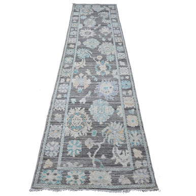 Oushak And Peshawar Wool Hand Knotted Rug Grey Gray 2.10X11.9 -O089158