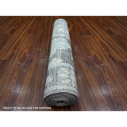 Oushak And Peshawar Wool Hand Knotted Rug Grey Gray 2.10X11.9 -O089158