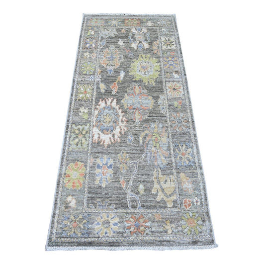 Oushak And Peshawar Wool Hand Knotted Rug Grey Gray 2.7X6.1 -O089159