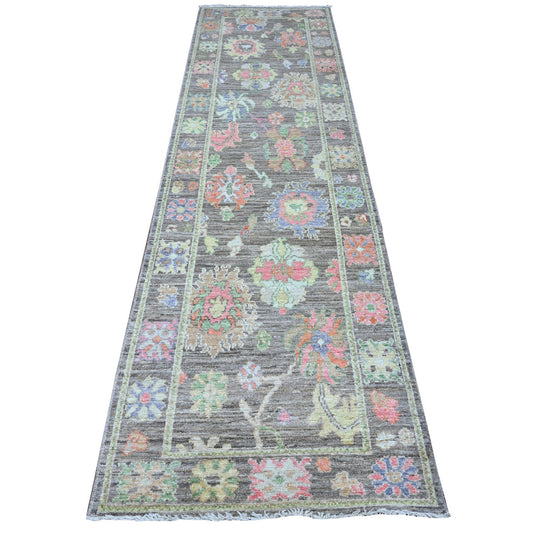 Oushak And Peshawar Wool Hand Knotted Rug Grey Gray 2.10X10.7 -O089161
