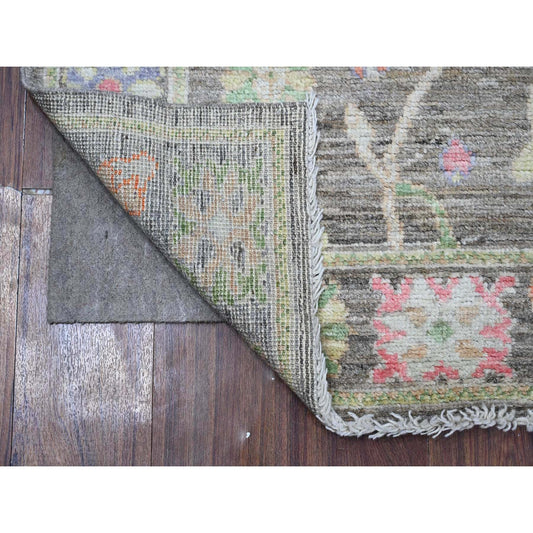 Oushak And Peshawar Wool Hand Knotted Rug Grey Gray 2.10X10.7 -O089161
