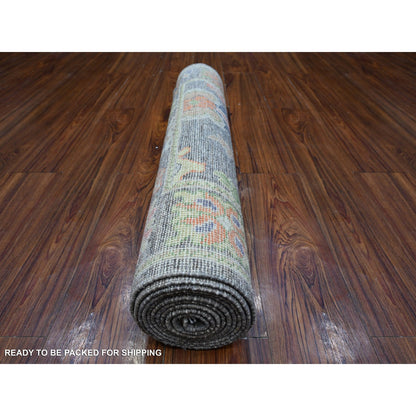 Oushak And Peshawar Wool Hand Knotted Rug Grey Gray 2.10X10.7 -O089161