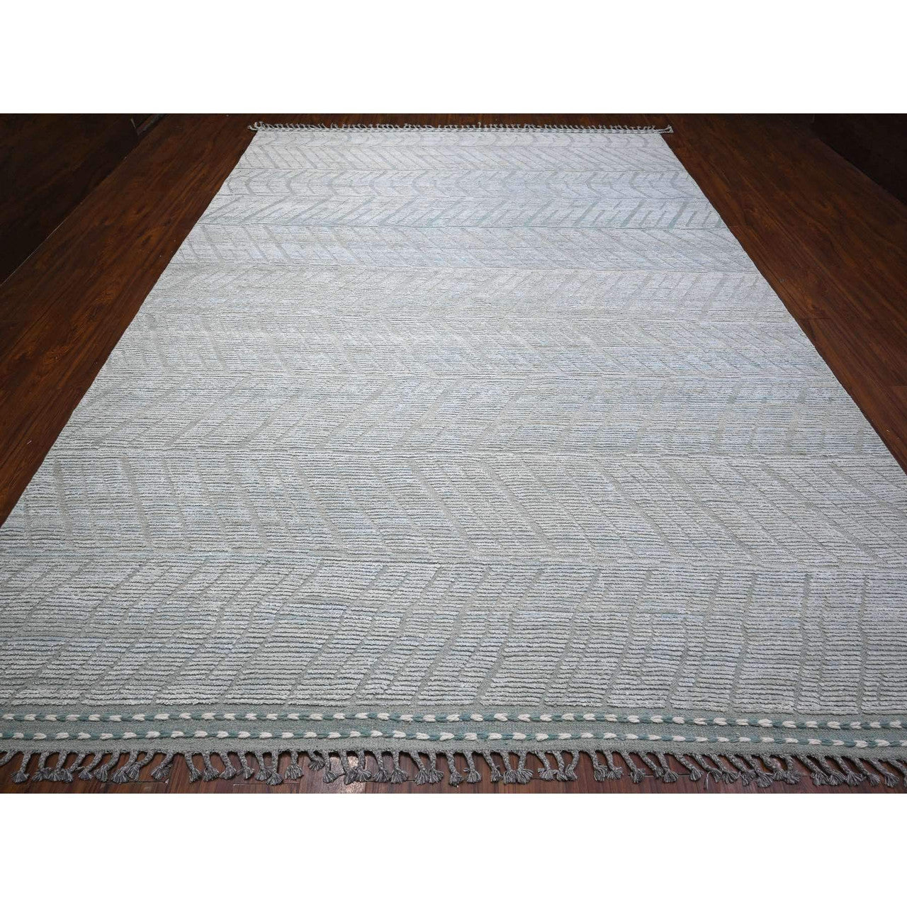 Tribal & Geometric Wool Hand Knotted Rug Blue No Border 9.11X13.11 -O089168