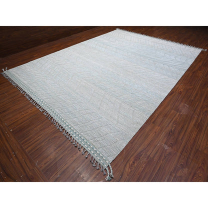 Tribal & Geometric Wool Hand Knotted Rug Blue No Border 9.11X13.11 -O089168