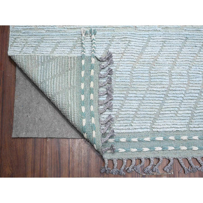 Tribal & Geometric Wool Hand Knotted Rug Blue No Border 9.11X13.11 -O089168