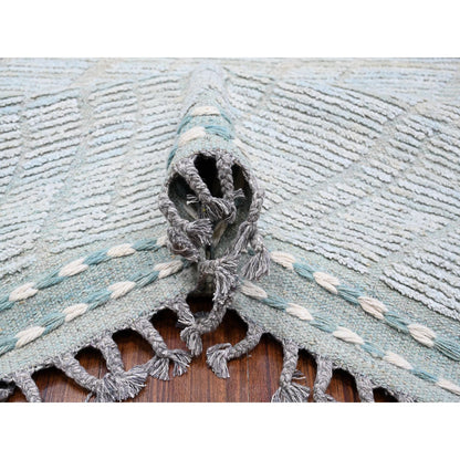 Tribal & Geometric Wool Hand Knotted Rug Blue No Border 9.11X13.11 -O089168