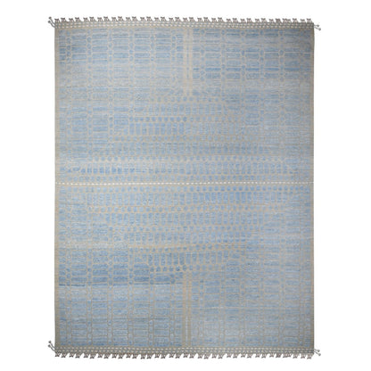 Tribal & Geometric Wool Hand Knotted Rug Blue No Border 11.9X15.1 -O089169