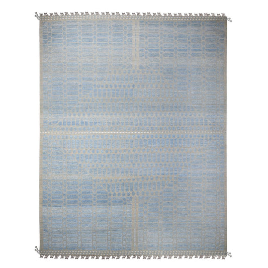 Tribal & Geometric Wool Hand Knotted Rug Blue No Border 11.9X15.1 -O089169