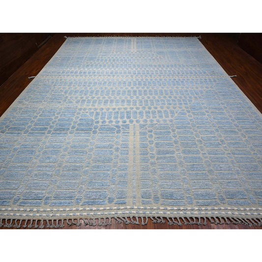 Tribal & Geometric Wool Hand Knotted Rug Blue No Border 11.9X15.1 -O089169