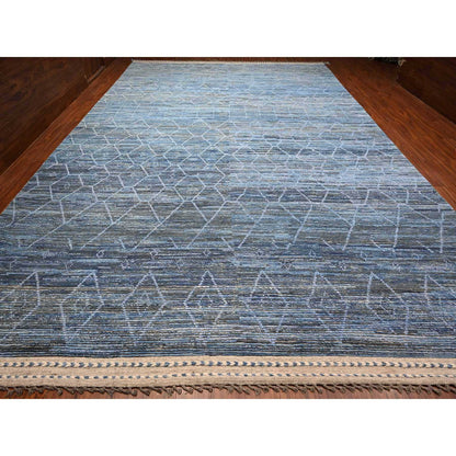 Tribal & Geometric Wool Hand Knotted Rug Blue No Border 12.0X18.5 -O089170