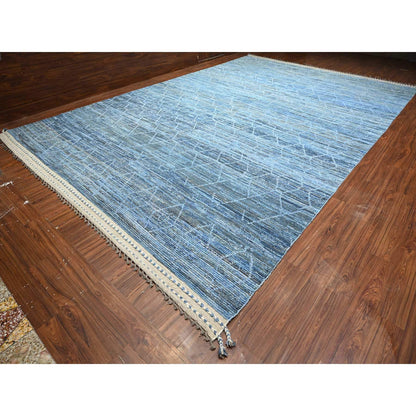 Tribal & Geometric Wool Hand Knotted Rug Blue No Border 12.0X18.5 -O089170