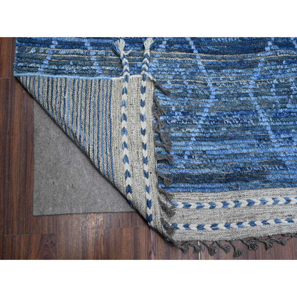 Tribal & Geometric Wool Hand Knotted Rug Blue No Border 12.0X18.5 -O089170