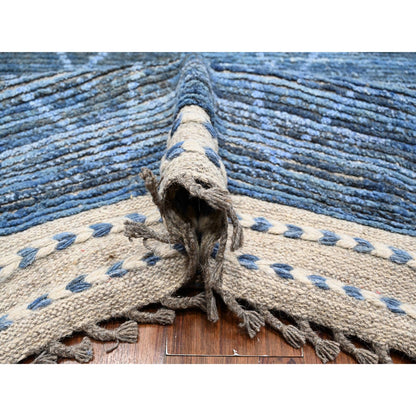 Tribal & Geometric Wool Hand Knotted Rug Blue No Border 12.0X18.5 -O089170