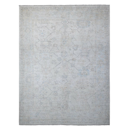Oushak And Peshawar Wool Hand Knotted Rug Ivory Blue 8.11X11.8 -O089171