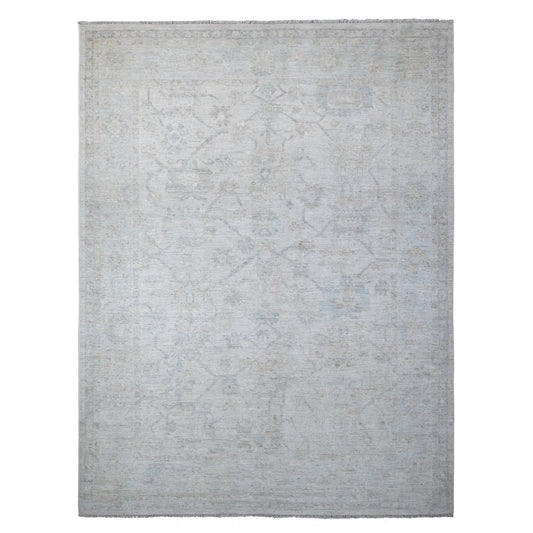 Oushak And Peshawar Wool Hand Knotted Rug Ivory Blue 8.11X11.8 -O089171