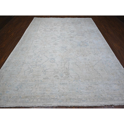 Oushak And Peshawar Wool Hand Knotted Rug Ivory Blue 8.11X11.8 -O089171