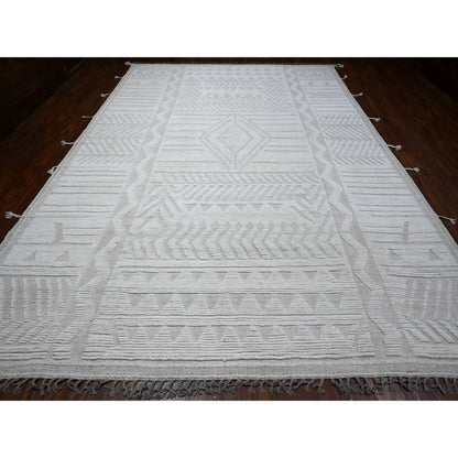 Tribal & Geometric Wool Hand Knotted Rug Ivory No Border 9.11X14.2 -O089174