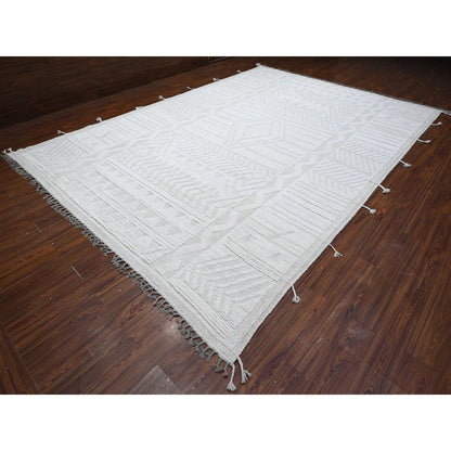 Tribal & Geometric Wool Hand Knotted Rug Ivory No Border 9.11X14.2 -O089174