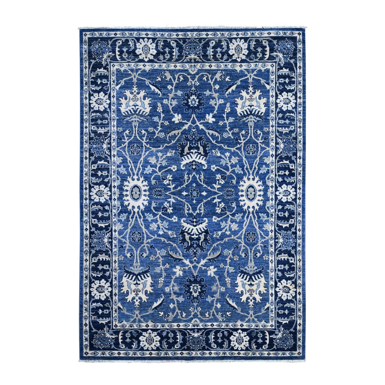 Blue 5'11" x 8'10" Oushak And Peshawar Hand knotted Wool Rug - Sku: O089176