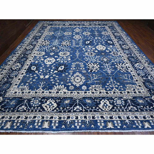 Oushak And Peshawar Wool Hand Knotted Rug Blue Blue 11.10X14.5 -O089177