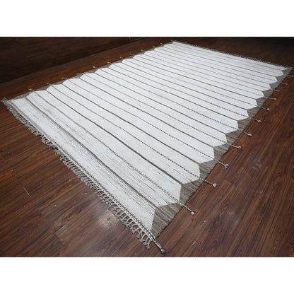 Tribal & Geometric Wool Hand Knotted Rug Ivory Ivory 10.0X14.5 -O089178