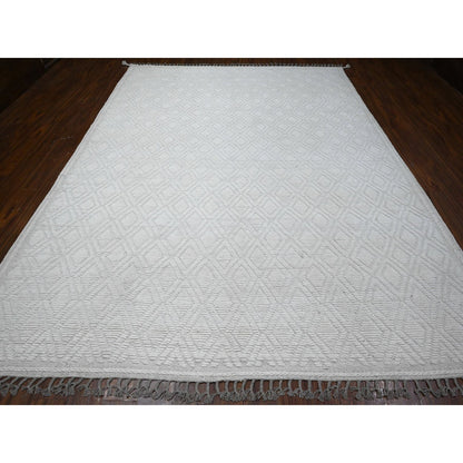 Tribal & Geometric Wool Hand Knotted Rug Ivory Gray 9.1X12.1 -O089180