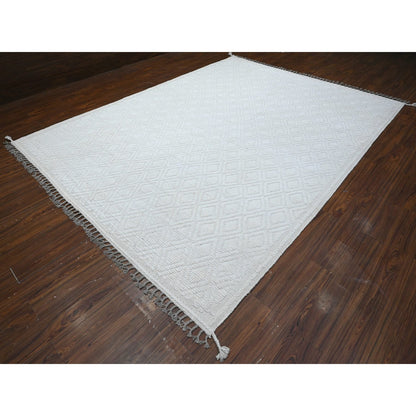 Tribal & Geometric Wool Hand Knotted Rug Ivory Gray 9.1X12.1 -O089180