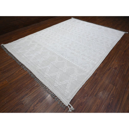 Flat Weave Wool Hand Knotted Rug Ivory No Border 8.11X12.3 -O089187