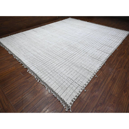 Tribal & Geometric Wool Hand Knotted Rug Ivory No Border 12.2X15.2 -O089192