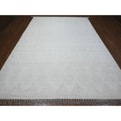 Tribal & Geometric Wool Hand Knotted Rug Ivory No Border 9.0X12.6 -O089195
