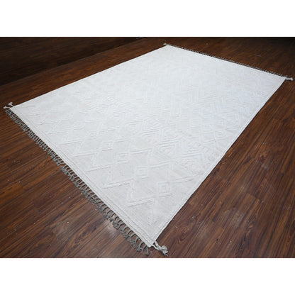 Tribal & Geometric Wool Hand Knotted Rug Ivory No Border 9.0X12.6 -O089195