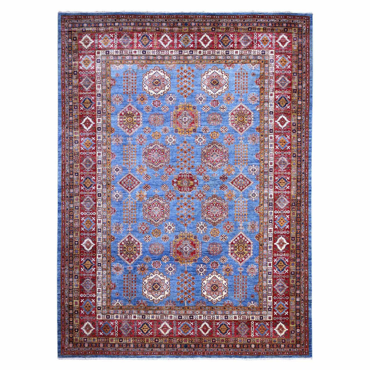 Kazak Wool Hand Knotted Rug Blue Red 10.2X13.8 -O089198