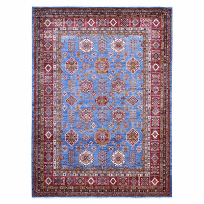 Kazak Wool Hand Knotted Rug Blue Red 10.2X13.8 -O089198