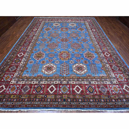 Kazak Wool Hand Knotted Rug Blue Red 10.2X13.8 -O089198