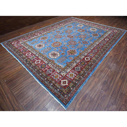 Kazak Wool Hand Knotted Rug Blue Red 10.2X13.8 -O089198