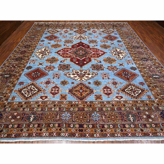 Kazak Wool Hand Knotted Rug Grey Red 11.2X12.1 -O089199