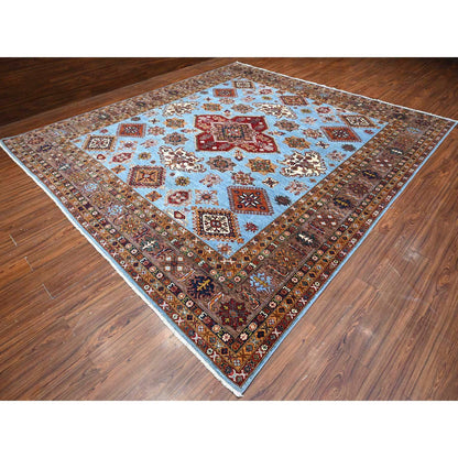 Kazak Wool Hand Knotted Rug Grey Red 11.2X12.1 -O089199