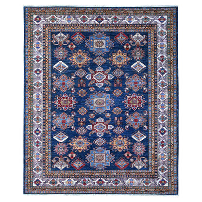 Kazak Wool Hand Knotted Rug Blue Ivory 8.2X9.10 -O089201