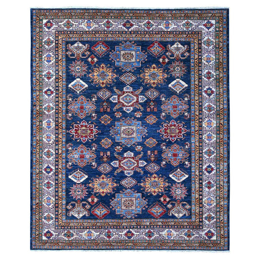 Kazak Wool Hand Knotted Rug Blue Ivory 8.2X9.10 -O089201